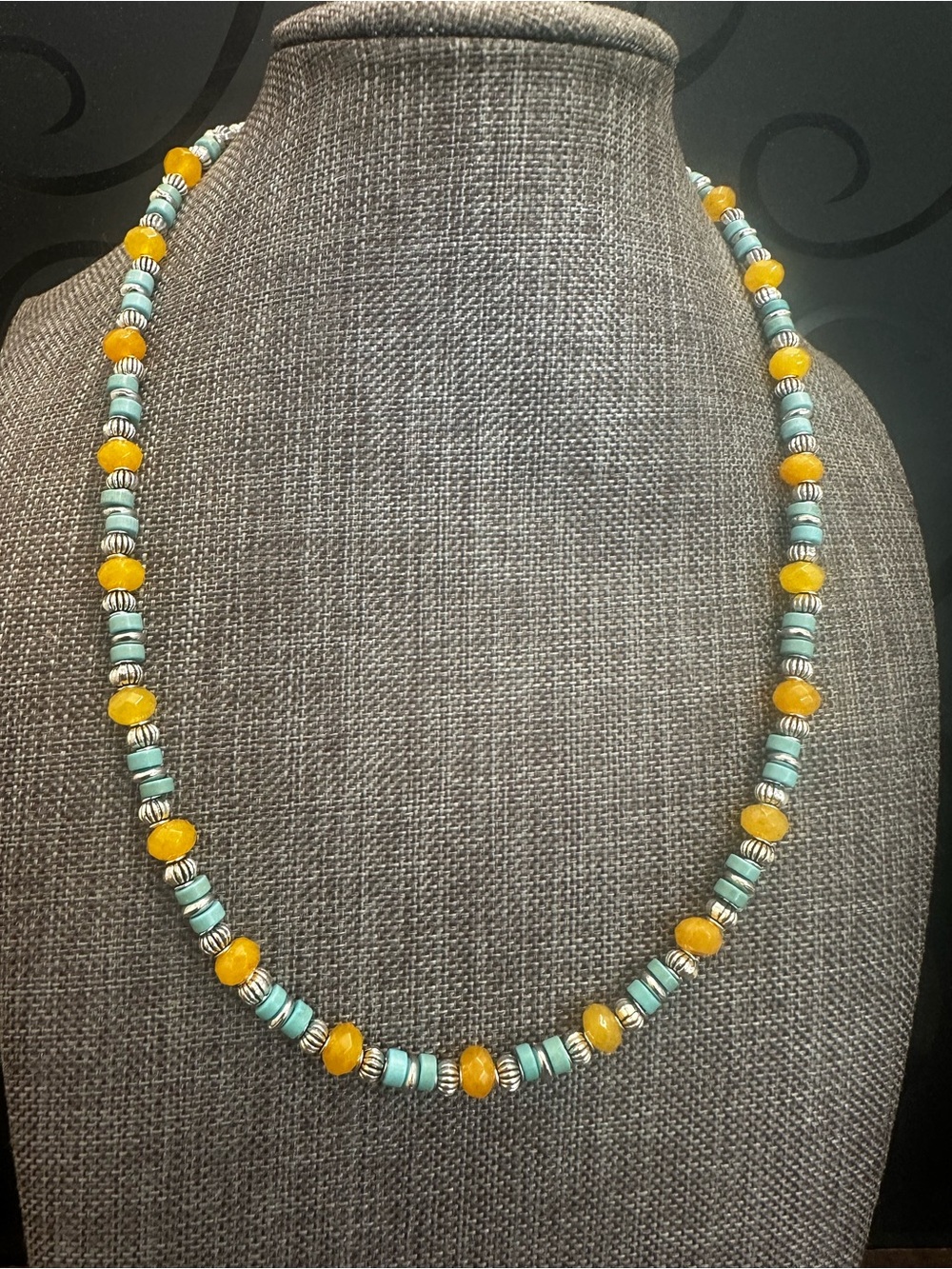 Yellow Citrine and Turquoise Howlite Beaded Handmade Women’s Necklace .